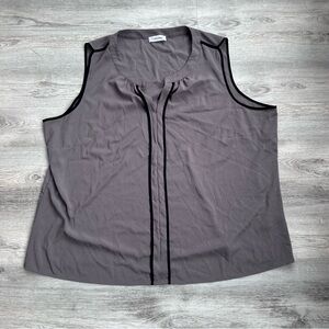 Calvin Klein Sleeveless Black Trim Blouse Top Women Plus Size 3X Grey Career